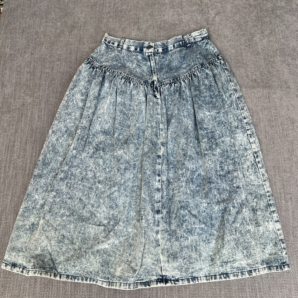 Vtg Kays of California Denim Skirt Women 13-14 Blue Acid Wash Pleated High Waist